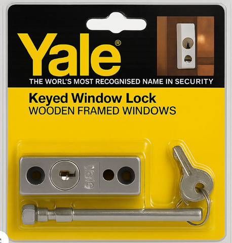 Yale Keyed Window Lock Silver – Wooden Framed Windows | 2 Brass Keys | Sliding & Swinging | Bolts Included