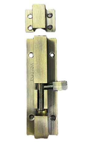 Verona Tower Bolt SQ 3/8 – Solid Brass | AB & SS Finish | 6 Sizes: 4″ to 24″ | Heavy Duty Door Bolt