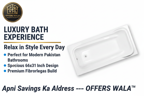 111 Jublee Bathtub Luna Sanitary Fittings | Fiberglass | 66x31 Inches | Anti-Slip | Easy Clean