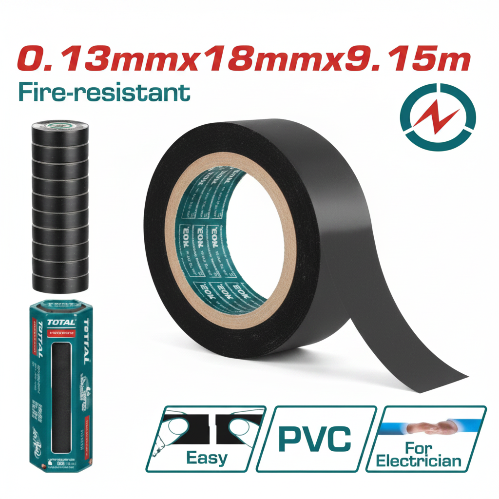 Total Black PVC Fire-Resistant Electrical Insulation Tape 0.13mm x 18mm x 9.15m – Buy in Karachi