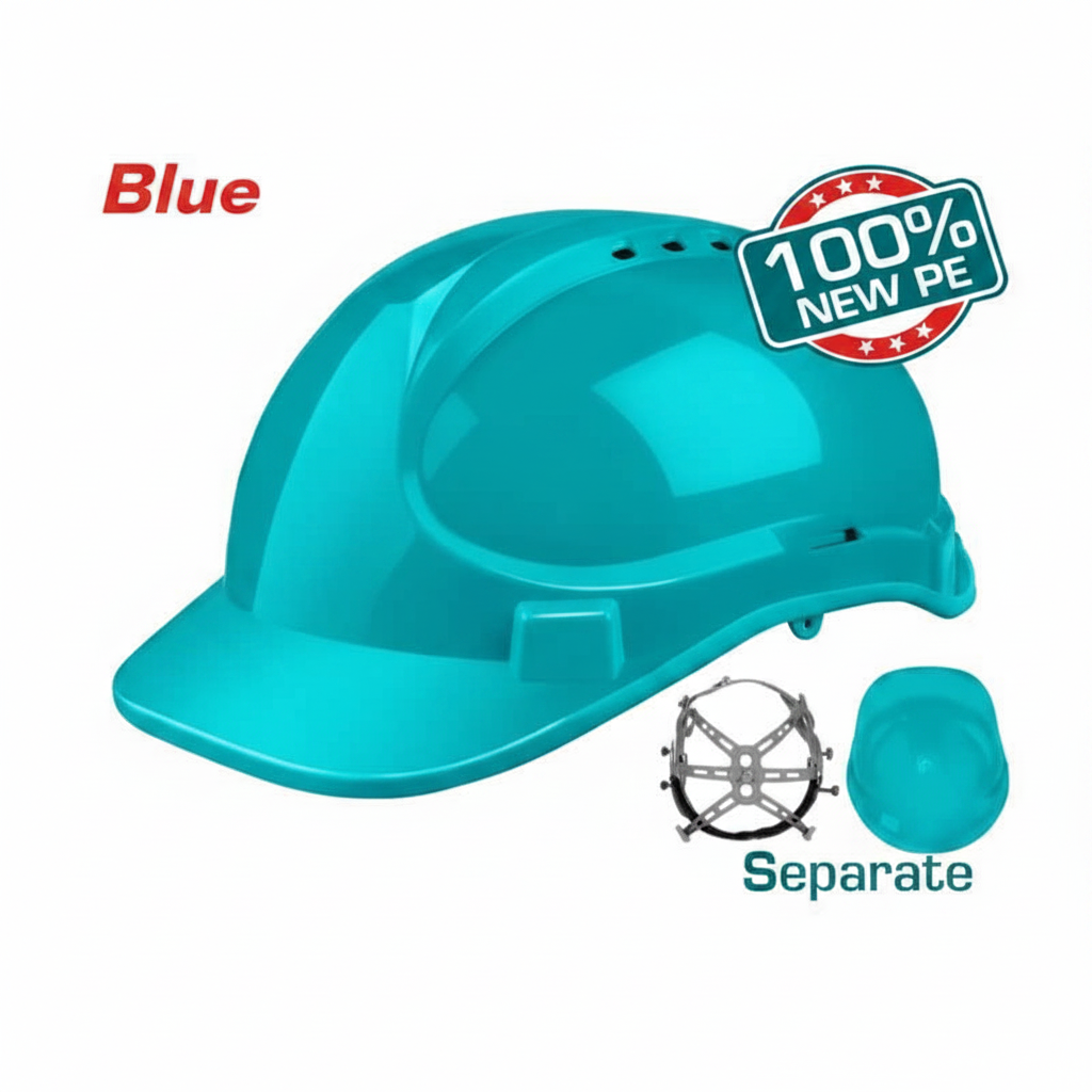 Blue Safety Hard Hat 100% New PE Construction Helmet for Workers in Karachi – Vented Head Protection with Separate Harness