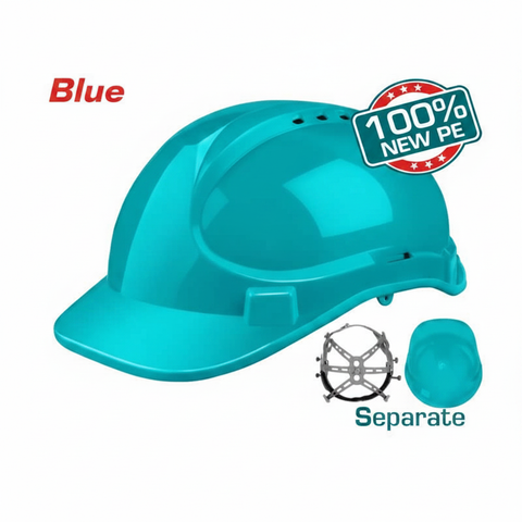 Blue Safety Hard Hat 100% New PE Construction Helmet for Workers in Karachi – Vented Head Protection with Separate Harness