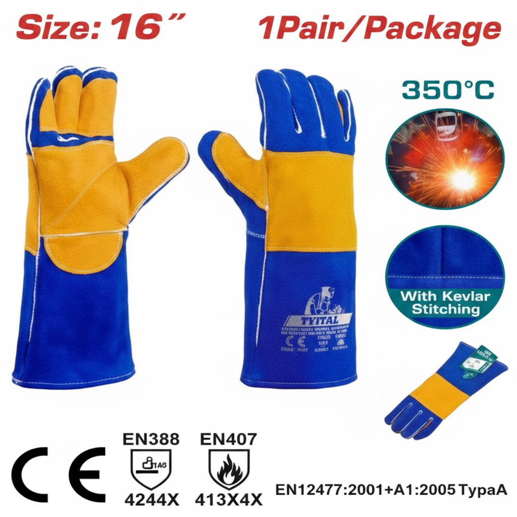 TSP15216 Welding Leather Gloves 16 Inch – AB Grade Red Leather, Kevlar Stitching | Buy in Karachi