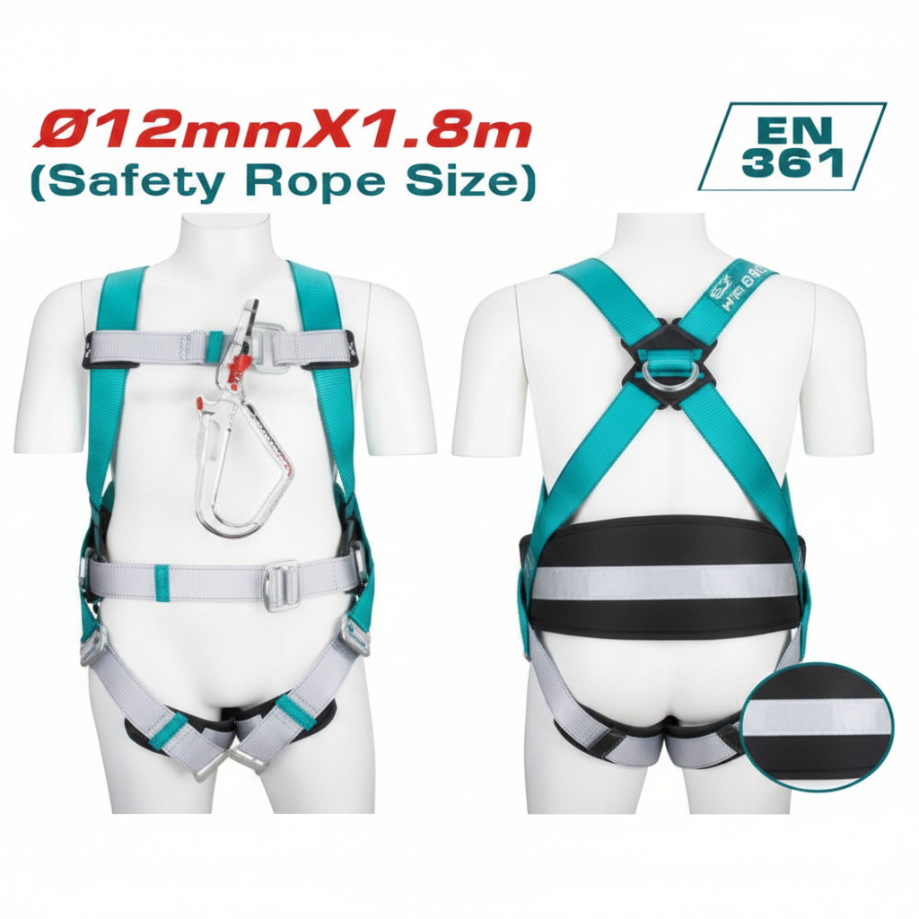 Full body safety harness THSH501806, 12mm EN361 certified fall protection gear for construction workers in Karachi with COD delivery