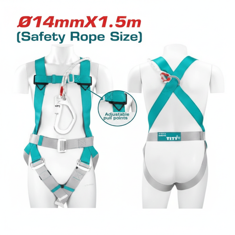 Safety Harness TSH501415 Full Body Fall Protection with Ø14mm×1.5m Safety Rope and Adjustable D-Ring – Buy in Karachi
