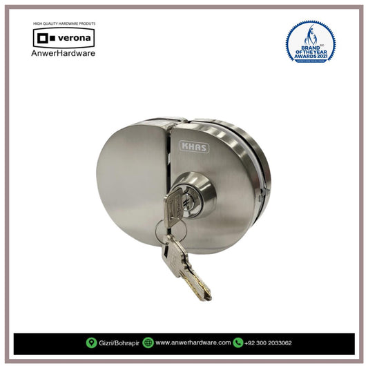 Khas Maximum Glass D Lock Double AD-101 A – Stainless Steel | Polish & Satin Finish | 8-12mm Toughened Glass | Lock & Knob | 3 Keys
