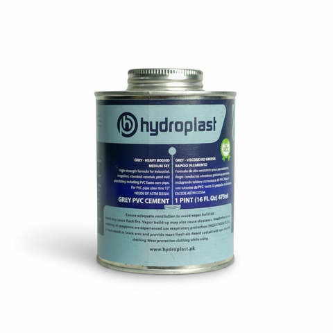 Hydroplast Grey PVC Cement 8oz 16oz – Fast-Setting Solvent Cement for Rigid PVC Pipes and Fittings – Buy in Karachi