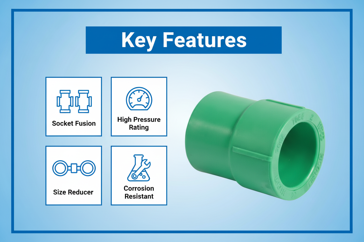 Features and benefits of PN-25 certified reducing socket PPRc fitting