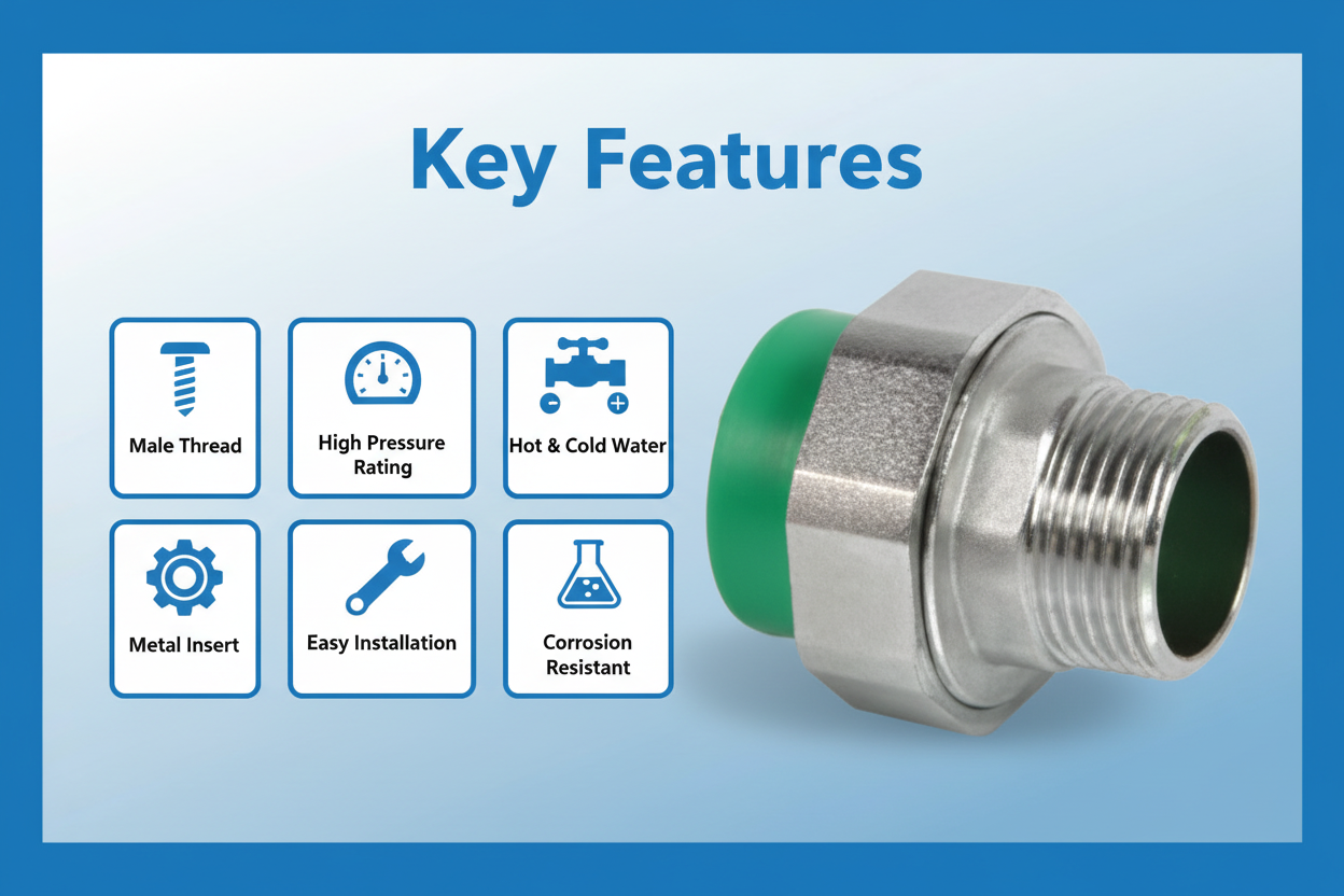Features and benefits of PN-25 certified union male adaptor PPRc fitting
