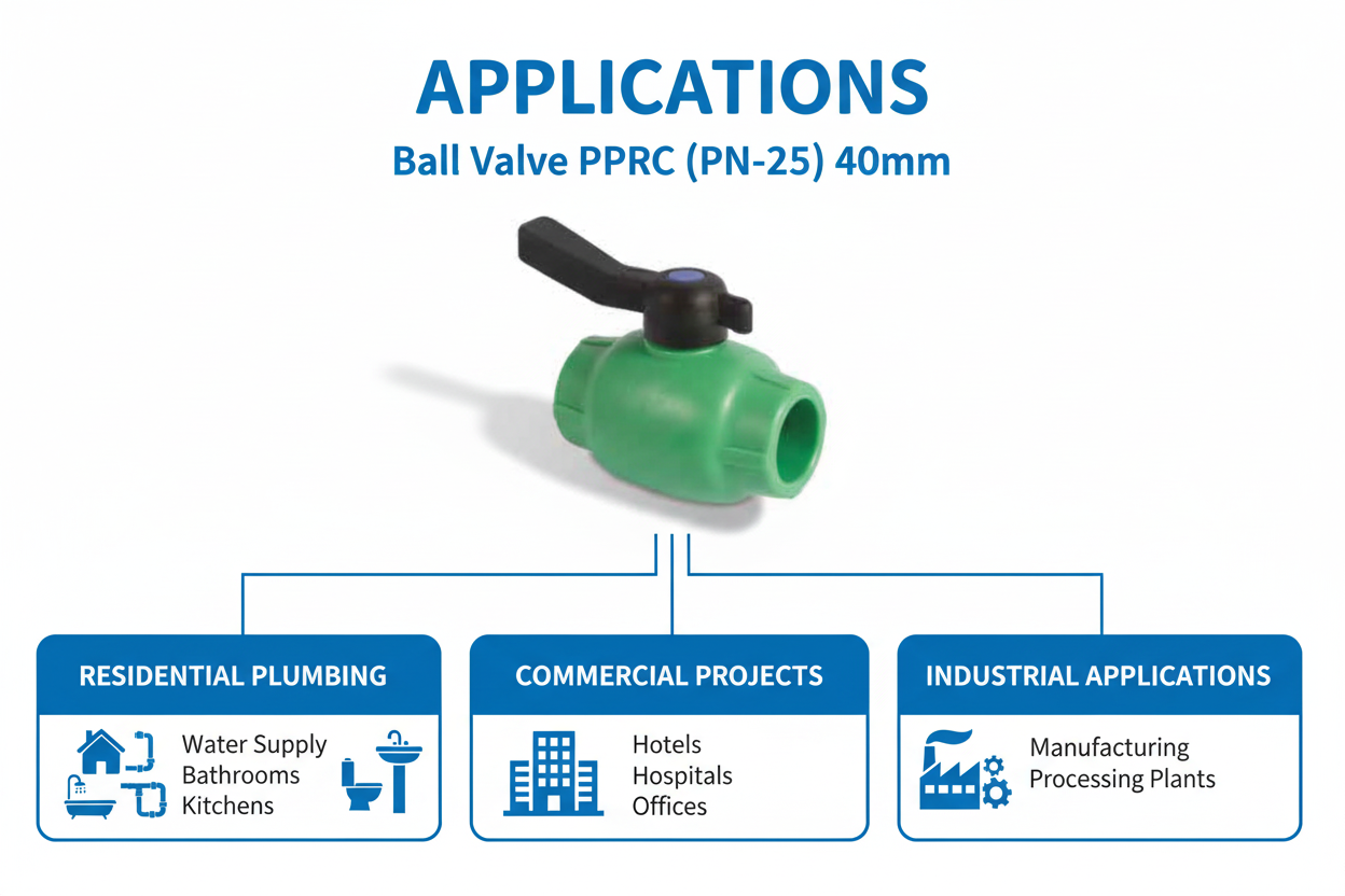 Ball Valve PPRC PN-25 40mm Applications