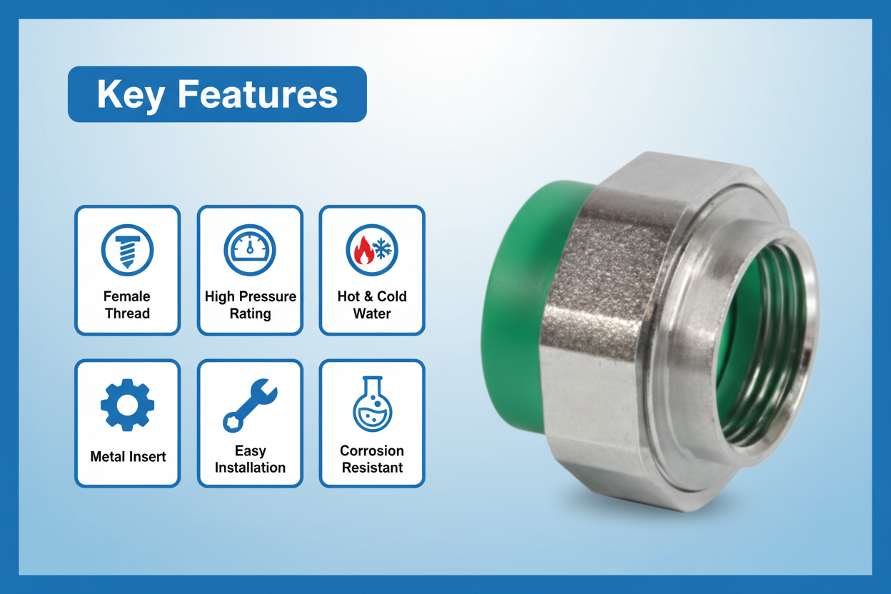 Features and benefits of PN-25 certified union female adaptor PPRc fitting