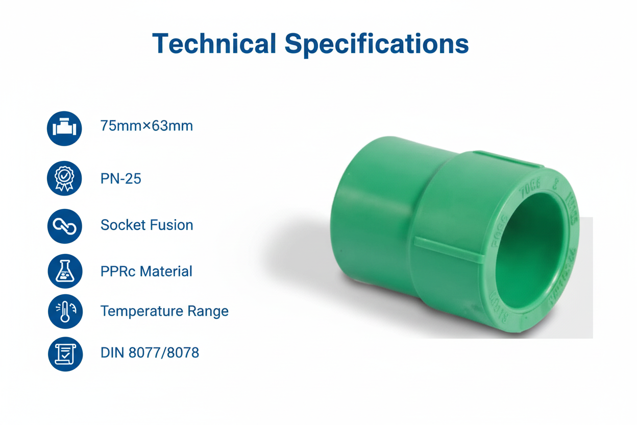 Technical specifications for reducing socket PPRc 75mm×63mm PN-25