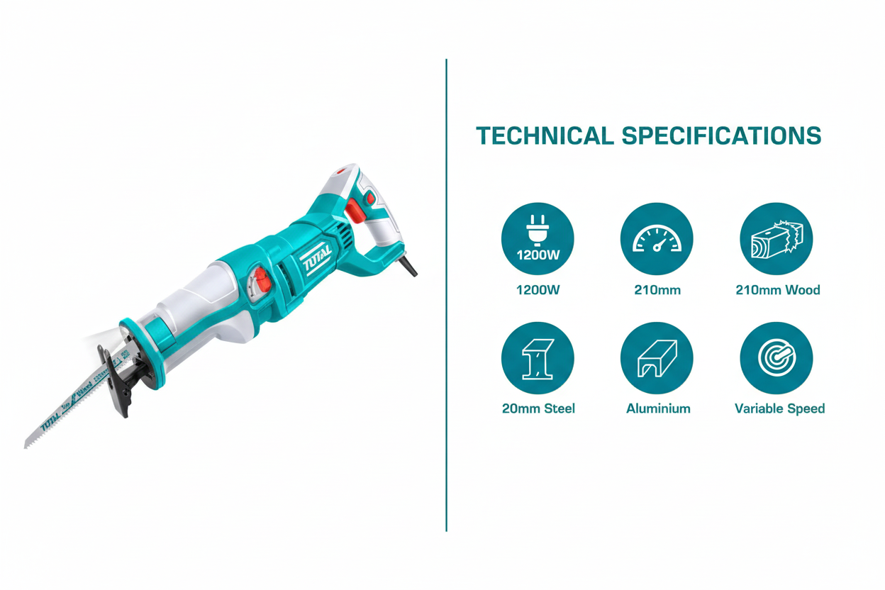 Total TS1001201 Technical Specifications - 1200W Power, Variable Speed, 4-Step Pendulum