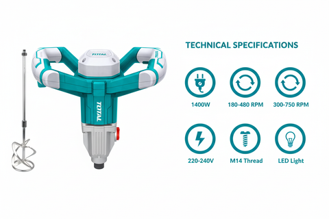 Total TD614006 Technical Specifications - 1400W Power, Dual Speed, M14 Thread, LED Light