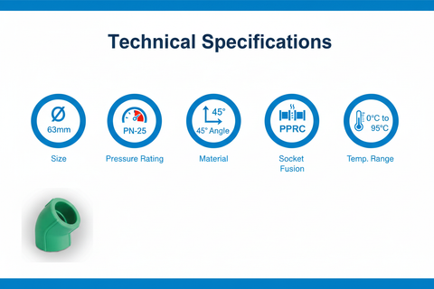 Elbow 45° PPRC PN-25 63mm Technical Specifications