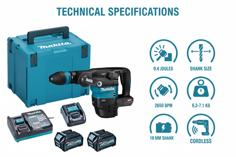 Makita HM001G Technical Specifications - 40V XGT, 9.4J Impact, 2650 BPM