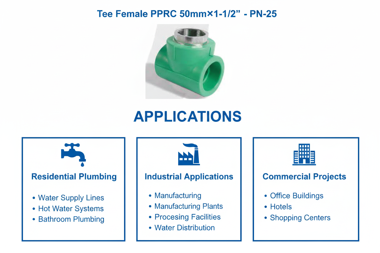 Tee Female PPRC PN-25 50mm×1-1/2 inch Applications