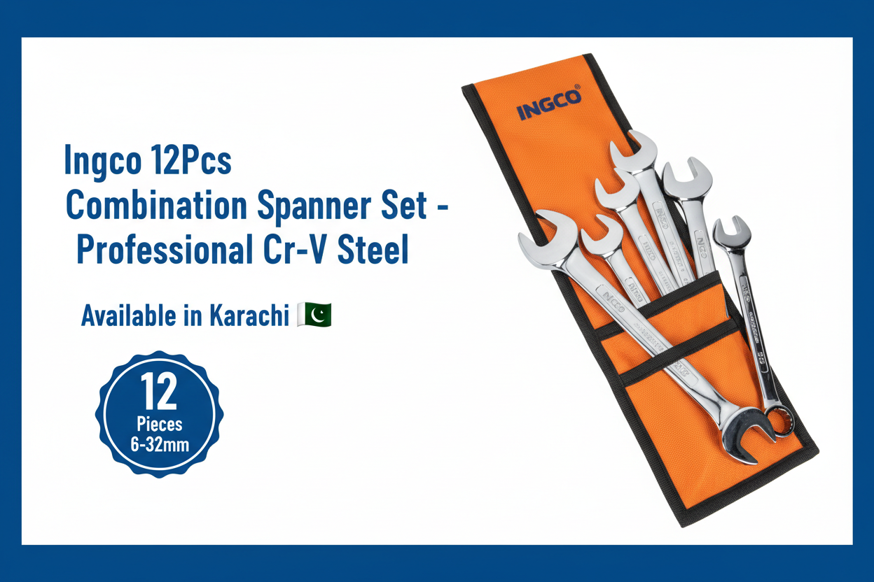 Ingco 12Pcs Combination Spanner Set 6-32mm - Professional Cr-V Steel Available in Karachi