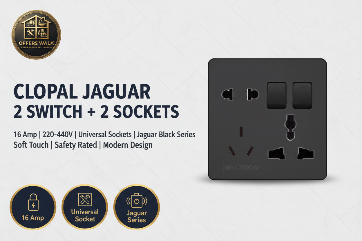 Clopal Jaguar Black 2+2 Universal Sockets – Hero Banner A+ Image