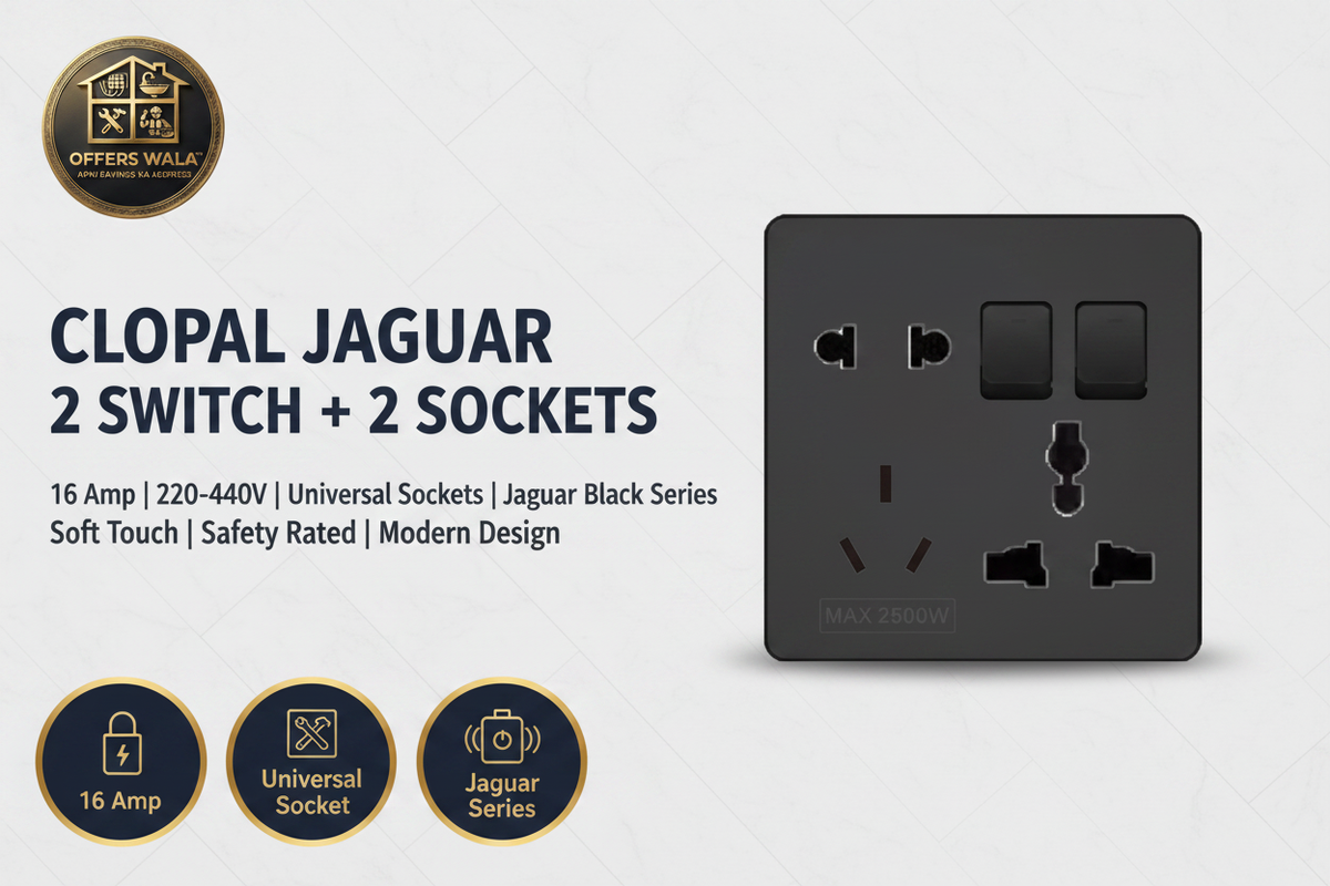 Clopal Jaguar Black 2+2 Universal Sockets – Hero Banner A+ Image