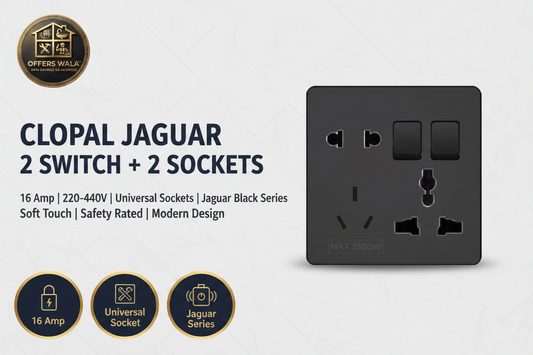 Clopal Jaguar Black 2+2 Universal Sockets – Hero Banner A+ Image
