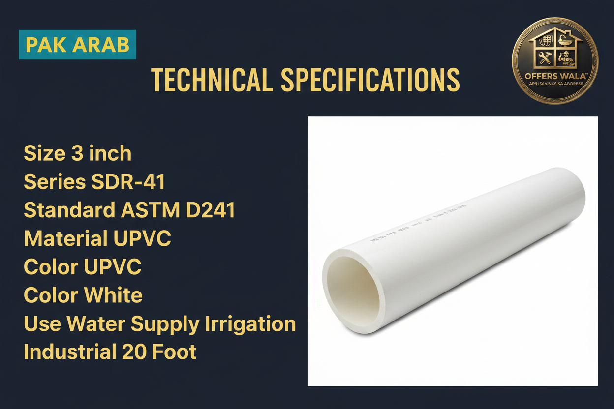 Pak Arab UPVC Pipe 3 inch SDR-41 White Technical Specifications