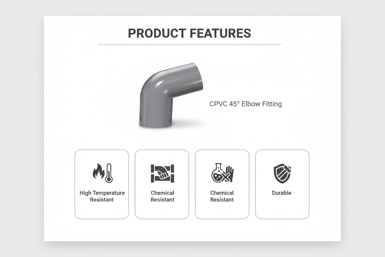 Gray CPVC Elbow 45 Features - High Temperature Resistant, Chemical Resistant, Easy Installation, Durable