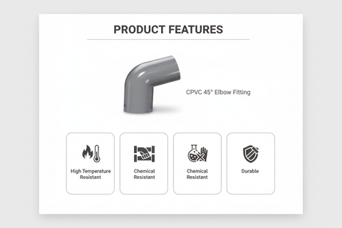 Gray CPVC Elbow 45 Features - High Temperature Resistant, Chemical Resistant, Easy Installation, Durable