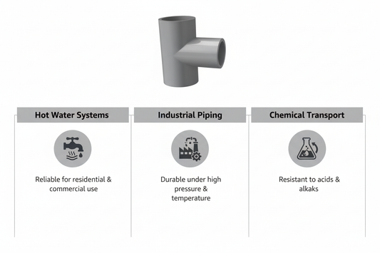 CPVC Tee Applications - Hot Water Systems, Industrial Piping, Chemical Transport