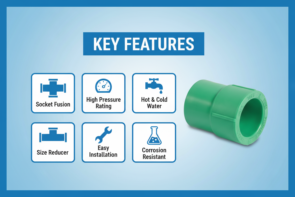 Features and benefits of PN-25 certified reducing socket PPRc fitting