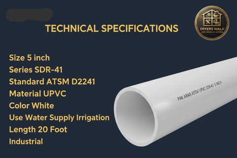 Pak Arab UPVC Pipe 5 inch SDR-41 White Technical Specifications