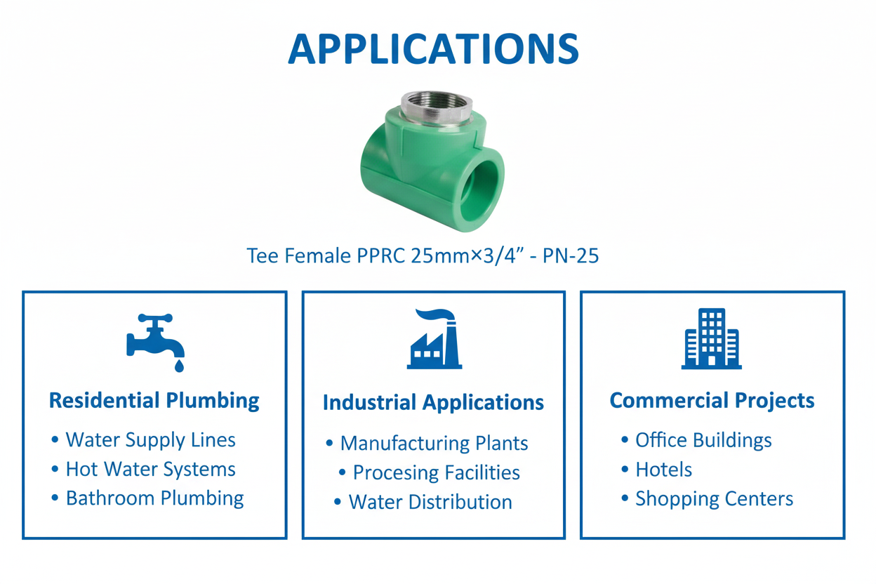Tee Female PPRC PN-25 25mm×3/4 inch Applications