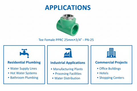 Tee Female PPRC PN-25 25mm×3/4 inch Applications