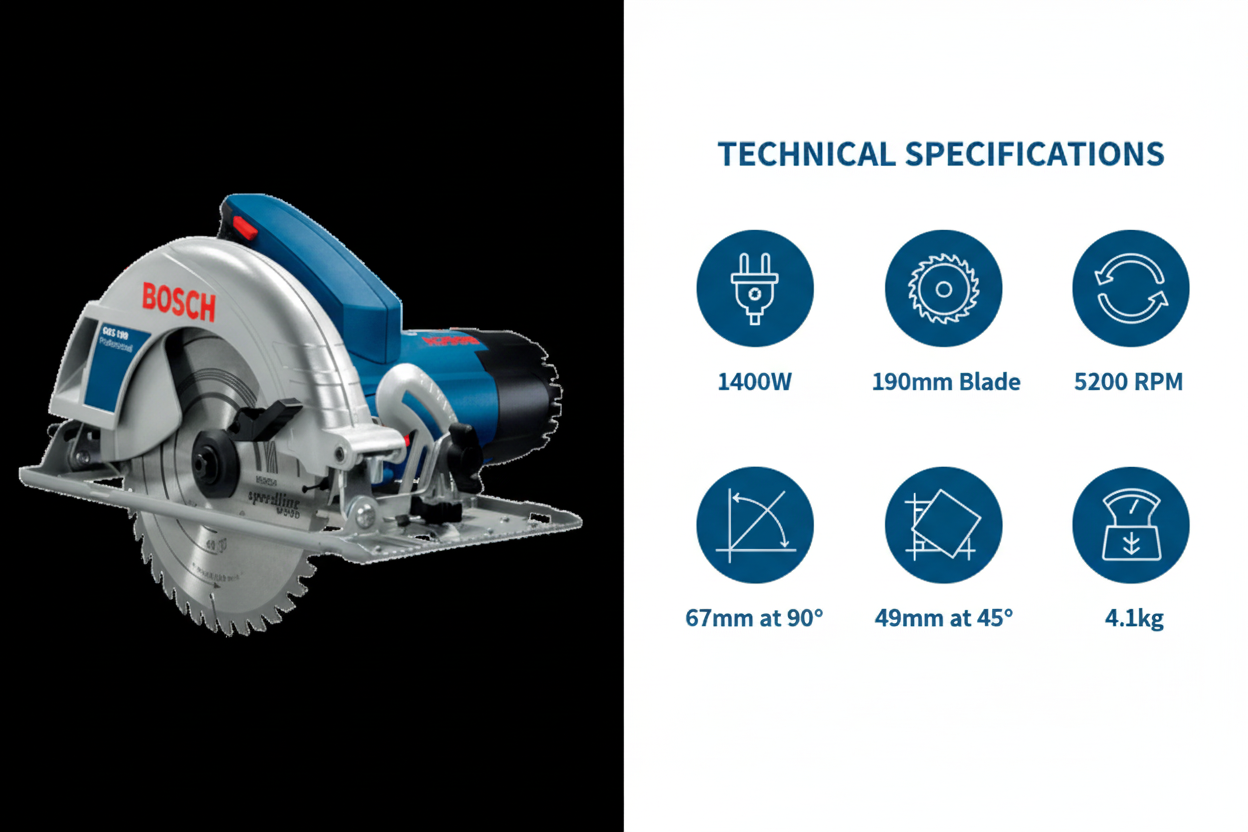 Bosch GKS190 Technical Specifications - 1400W Power, 190mm Blade, 5200 RPM