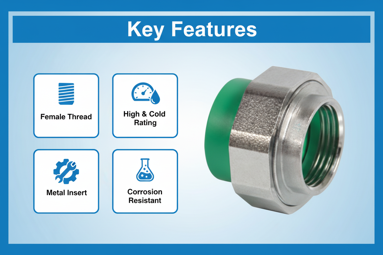 Features and benefits of PN-25 certified union female adaptor PPRc fitting
