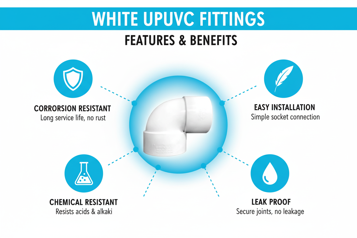 White UPVC Reducer Elbow 90° Features - Corrosion Resistant, Easy Installation, Chemical Resistant, Leak Proof