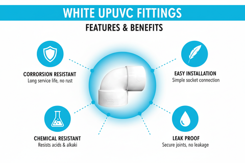 White UPVC Reducer Elbow 90° Features - Corrosion Resistant, Easy Installation, Chemical Resistant, Leak Proof