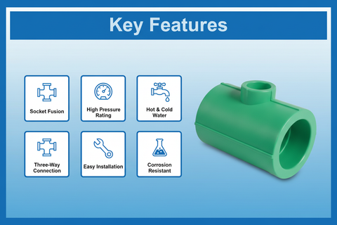 Features and benefits of PN-25 certified reducing tee PPRc fitting