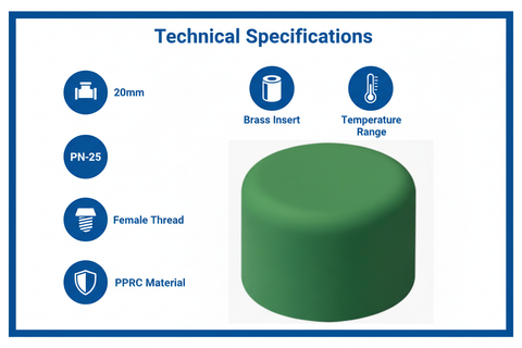 PPRC Endcap 20mm Technical Specifications - PN-25 pressure rating
