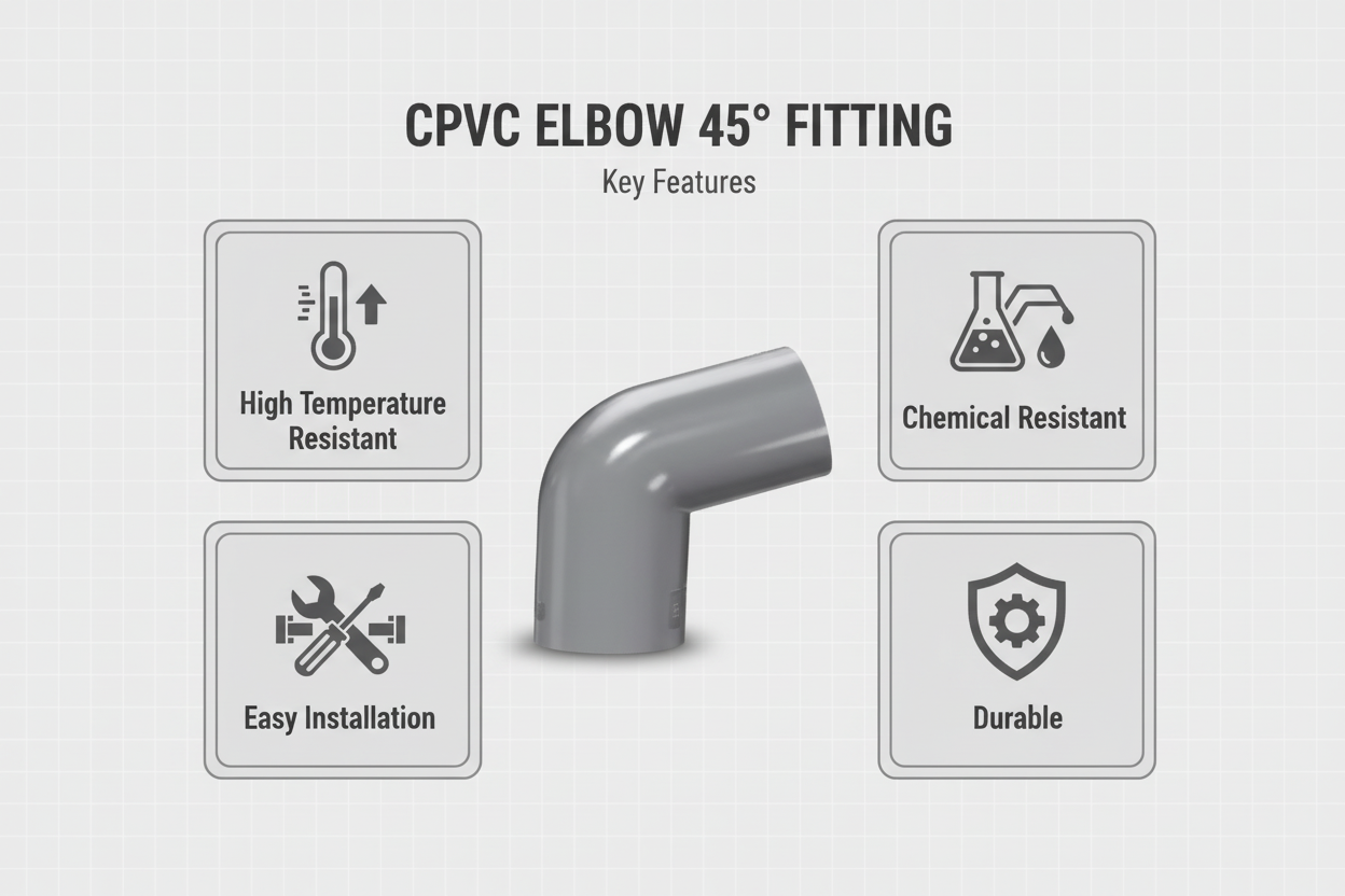 Gray CPVC Elbow 45 Features - High Temperature Resistant, Chemical Resistant, Easy Installation, Durable