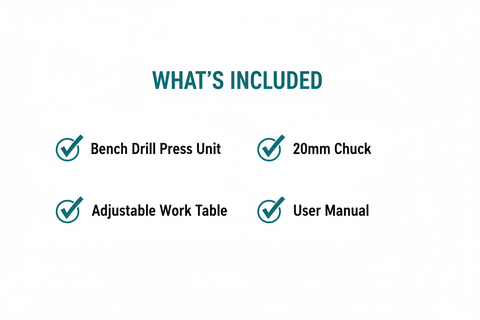 Crown CT32018 Package Contents - Bench Drill, Chuck, Adjustable Table