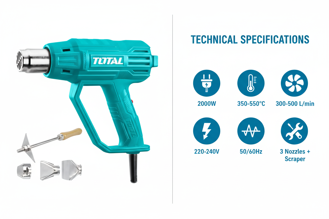 Total TB20036 Technical Specifications - 2000W Power, 350-550°C, 3 Nozzles