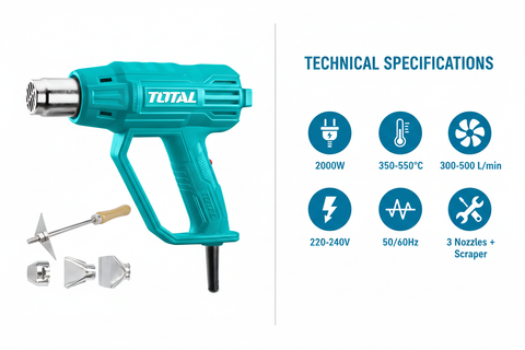 Total TB20036 Technical Specifications - 2000W Power, 350-550°C, 3 Nozzles