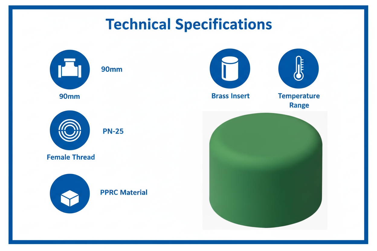 PPRC Endcap 90mm Technical Specifications - PN-25 pressure rating