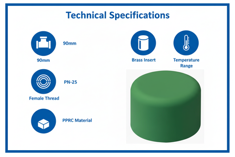 PPRC Endcap 90mm Technical Specifications - PN-25 pressure rating