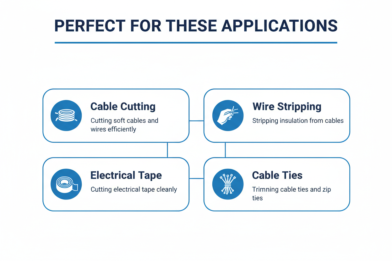Perfect applications - cable cutting, wire stripping, electrical tape, cable ties