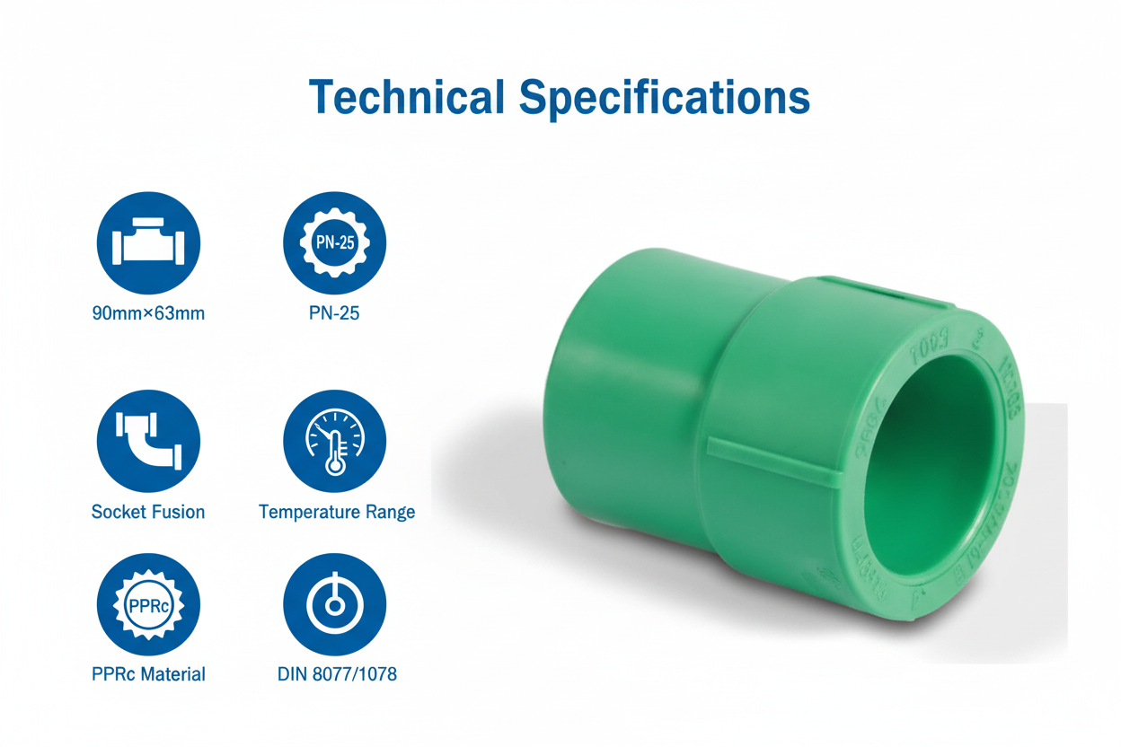 Technical specifications for reducing socket PPRc 90mm×63mm PN-25