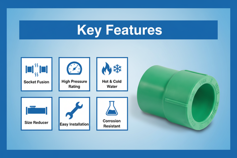 Features and benefits of PN-25 certified reducing socket PPRc fitting