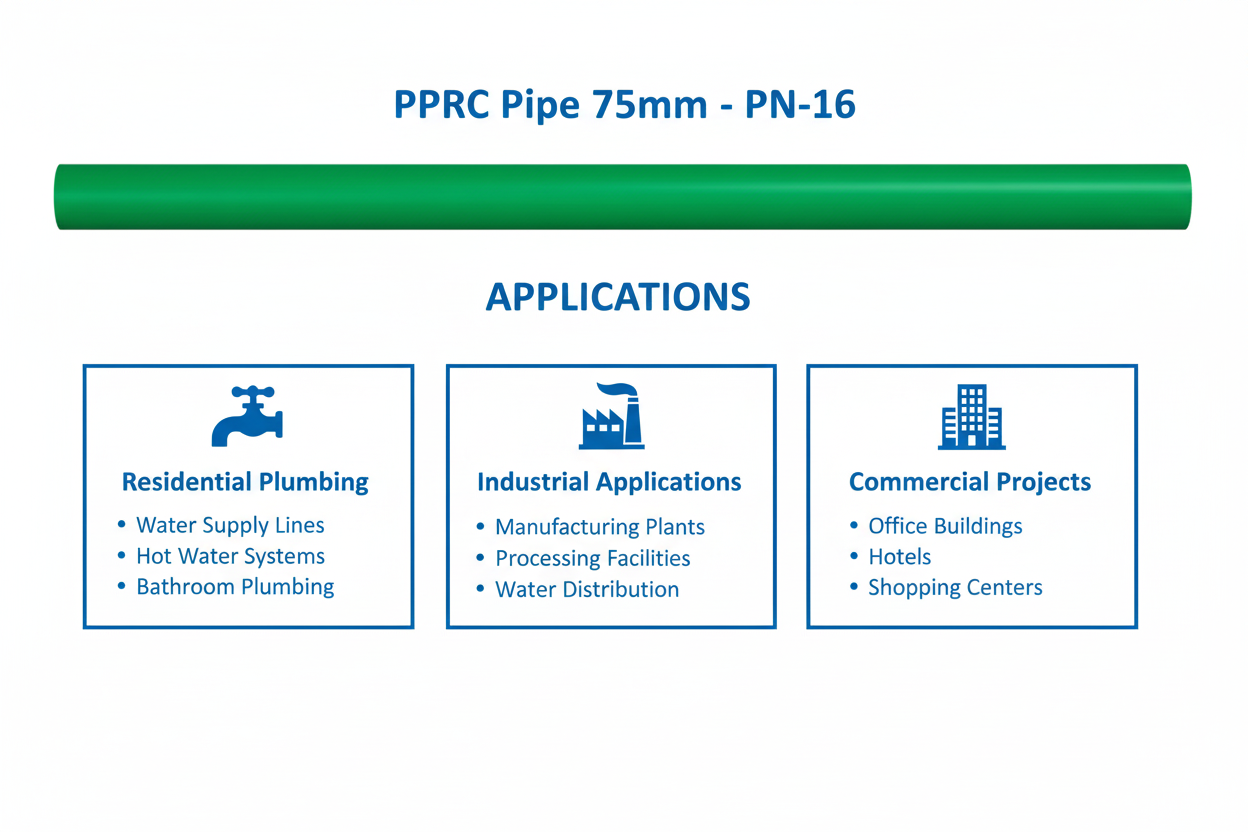 Pipe PPRC PN-16 75mm Applications - Residential Industrial Commercial