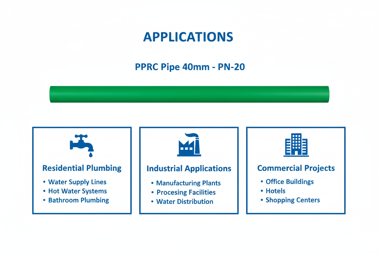 Pipe PPRC PN-20 40mm Applications - Residential Industrial Commercial
